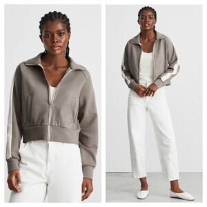 Everlane The Dream Zip-Up Side Stripe Sporty Knit Crop Jacket In Clay XS